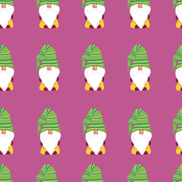 Funny gnomes seamless pattern Cheerful gnomes in hats vector characters flat style