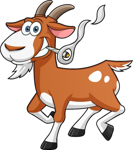 Premium Vector | Funny goat cartoon character running and smoking a ...