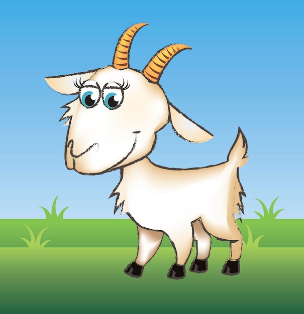 Vector funny goat on green grass