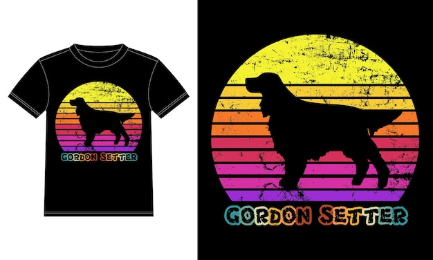 Vettore divertente gordon setter vintage retro sunset silhouette regali amante dei cani proprietario di cani t-shirt essenziale