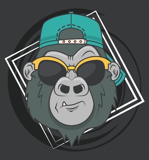 Divertente gorilla con occhiali da sole in stile cool