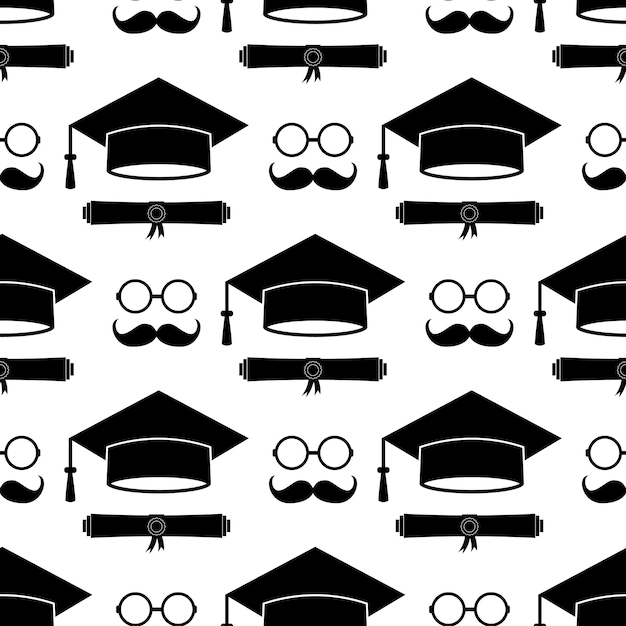 Funny graduation seamless pattern Grad ceremony backdrop Vector template for fabric textile wallpaper wrapping paper etc