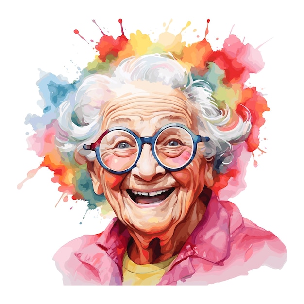 Vector funny grandma watercolor illustration