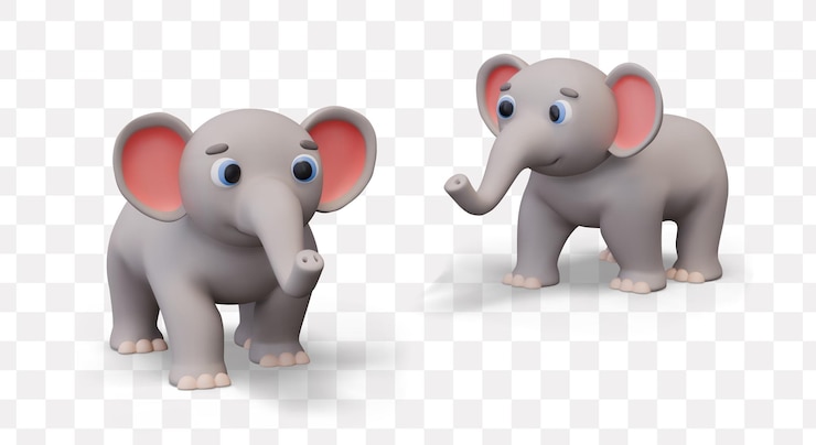 Vector funny gray elephant view from different sides large gray animal walks forward