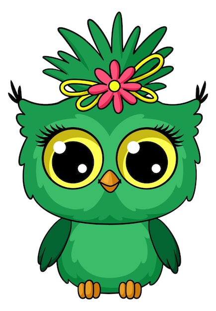 Funny green owl mascot Cartoon baby bird