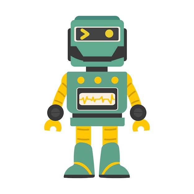 Funny green robot in flat style