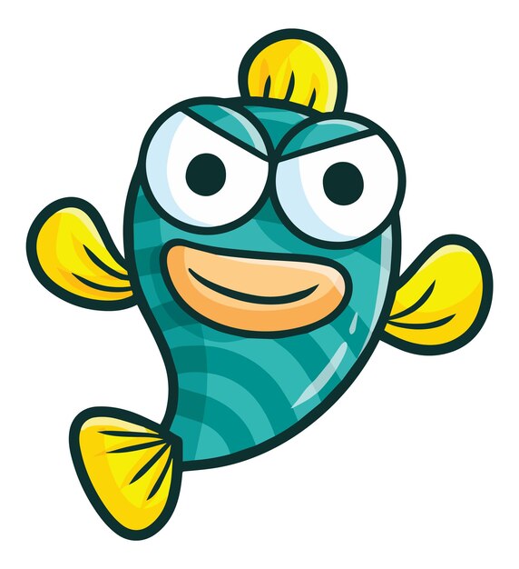 Vector funny green stripes fish cartoon illustration