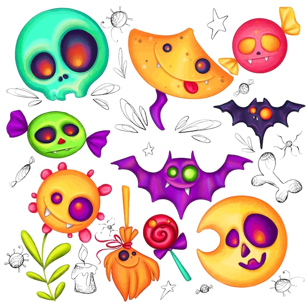 Vector funny halloween elements