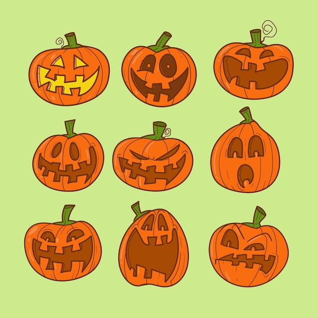 Vector funny halloween pumpkins set