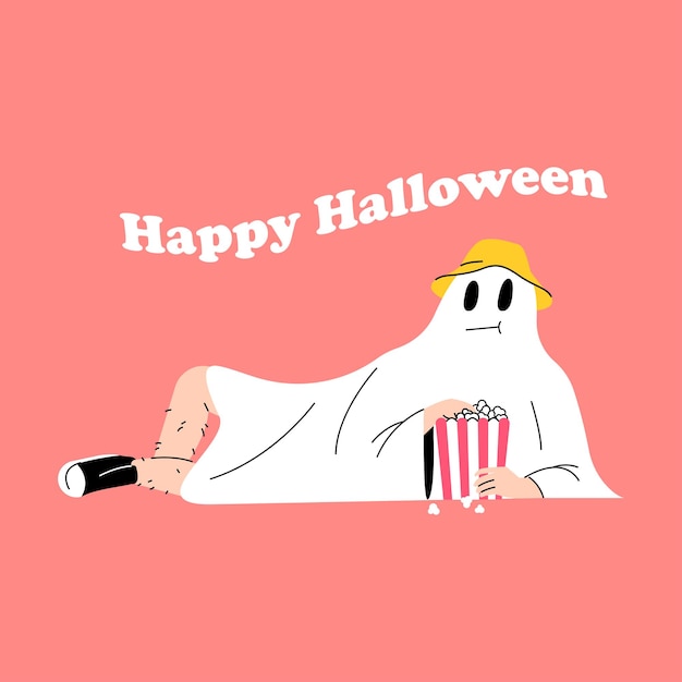 Vector funny halloween spook kostuum is het eten van popcorn