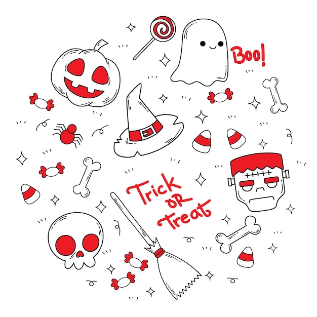 Vettore edizione di halloween di doodle carino disegnato a mano divertente