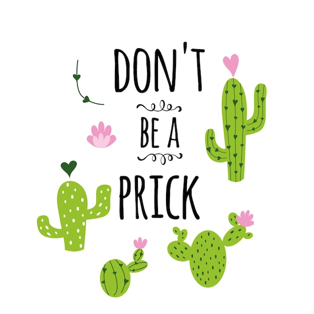 Premium Vector | Funny hand drawn prickly cactus print with funny ...