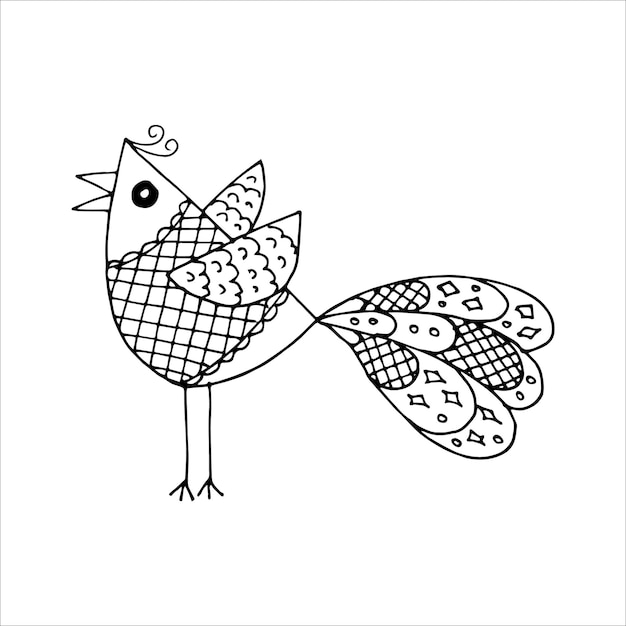 Funny hand drawn stylized bird in the doodle style Coloring page invitation postcard Black and white vector image