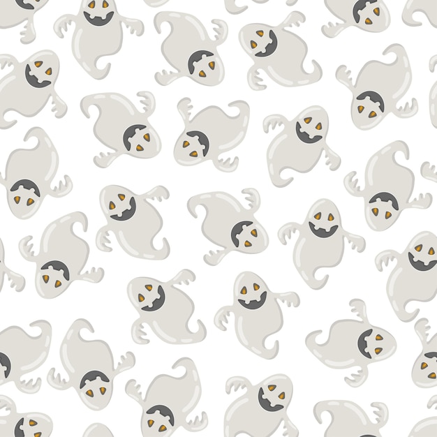 Funny happy ghost vector seamless pattern Childish spooky boo background for kids Magic scary spirit