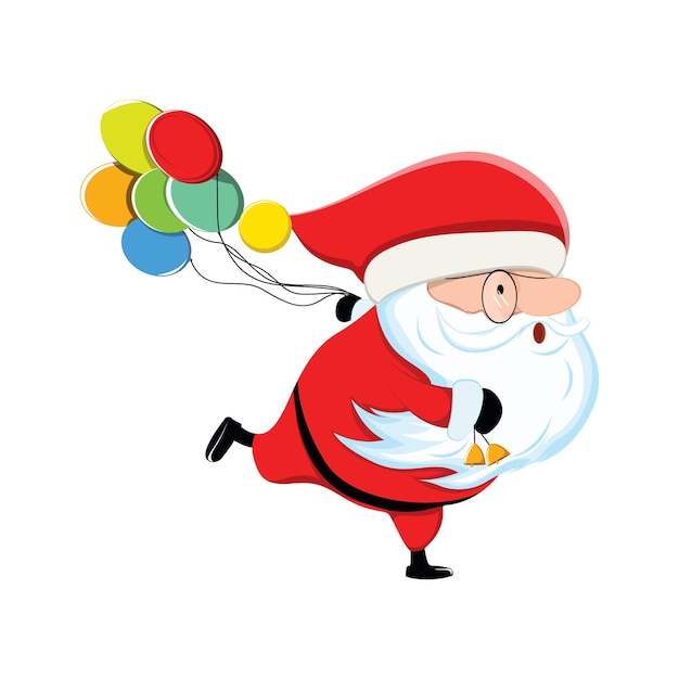 Funny happy Santa Claus character with balloons vector isolated on white background.