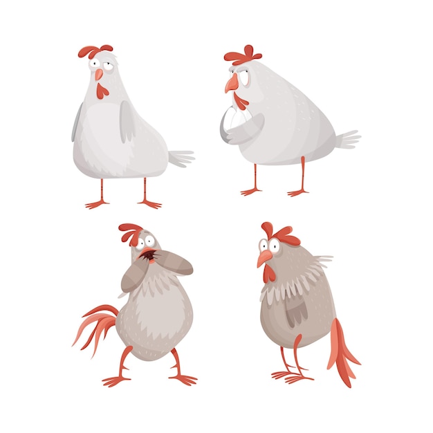 Vector funny hens and roosters