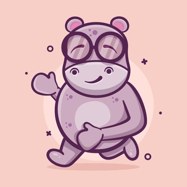 Vector funny hippo animal character mascot running isolated cartoon in flat style design