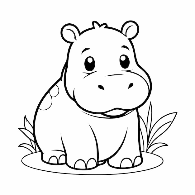 Vector funny hippo doodle for children page