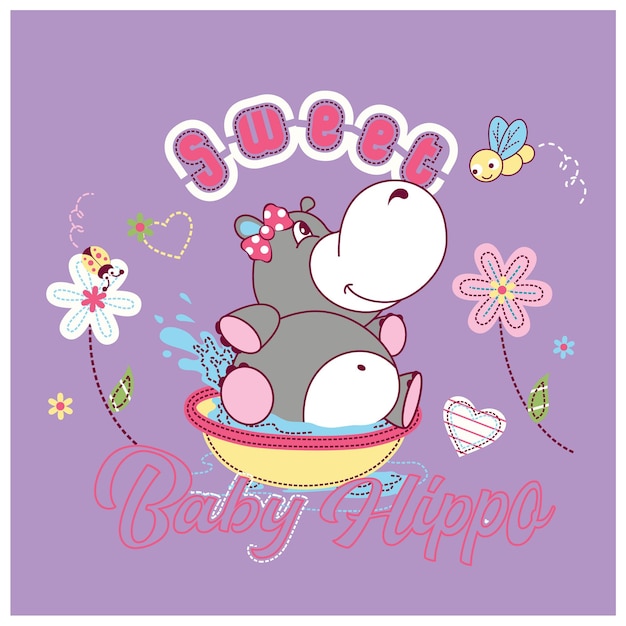 Vector funny hippo playing vector illustration