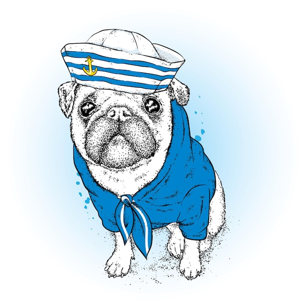 Vector funny hipster dog in a sailors cap