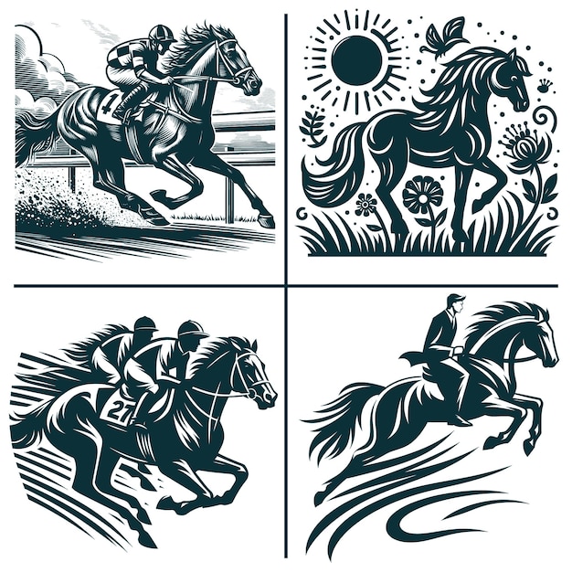 Vector funny horse amp horse rider silhouette files for cricut