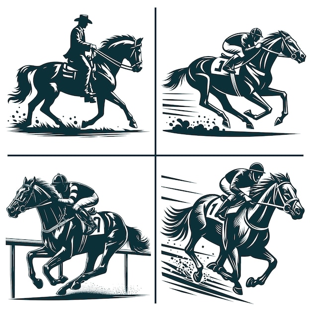 Vector funny horse amp horse rider silhouette files for cricut