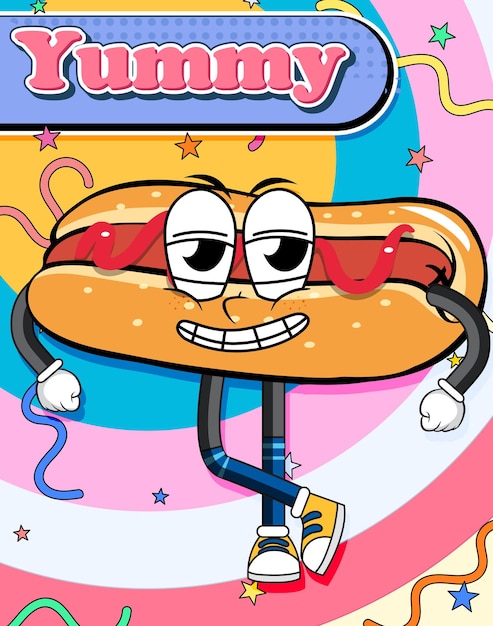 Vector funny hotdog cartoon character