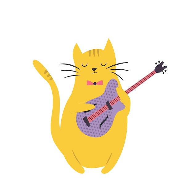Забавная иллюстрация кота, играющего на гитаре