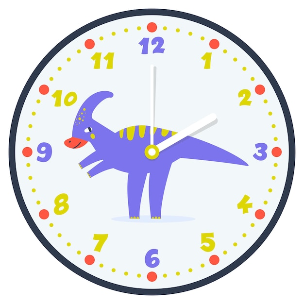 ベクトル 壁掛け時計の中央に恐竜のパラサウロルが描かれた面白いイラスト。