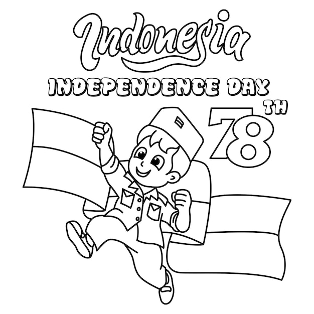 Funny Indonesia independence day cartoon characters vector illustration For kids coloring book