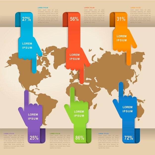 Divertente design infografico con elementi a forma di mano