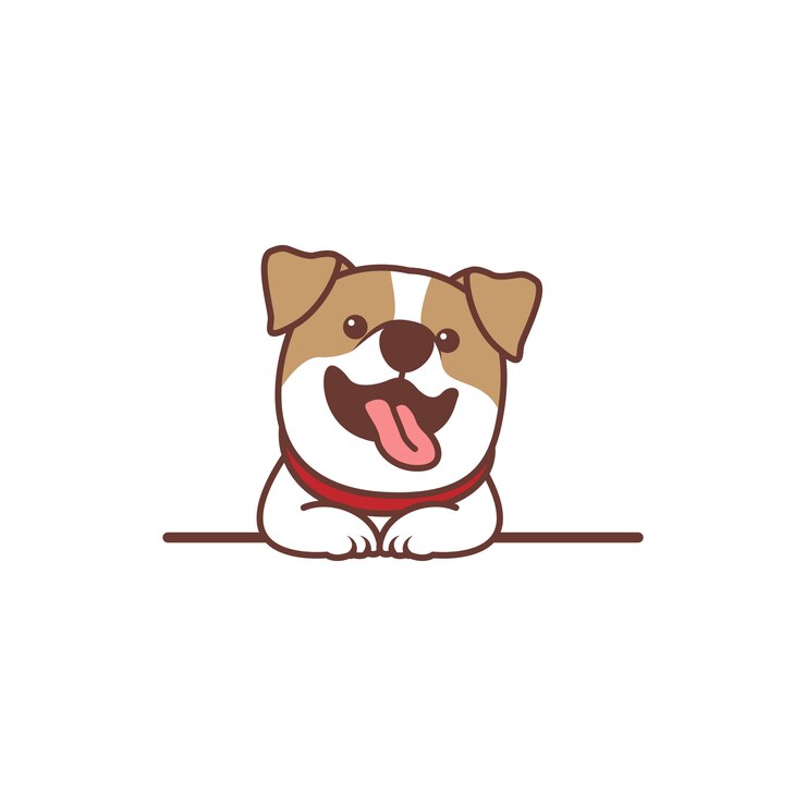 Vector funny jack russell terrier dog smiling over wall cartoon