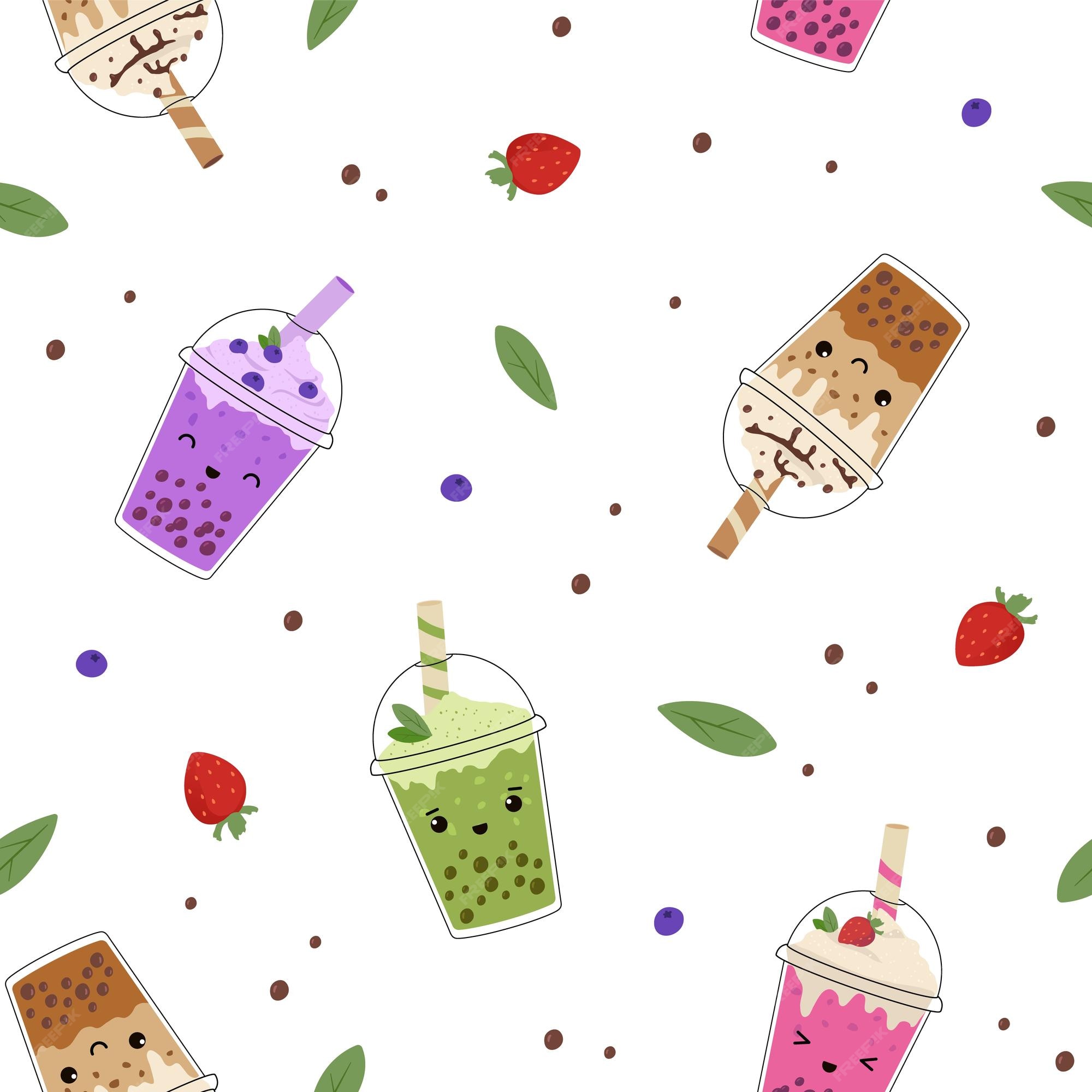 Seamless pattern with kawaii bubble tea Royalty Free Vector