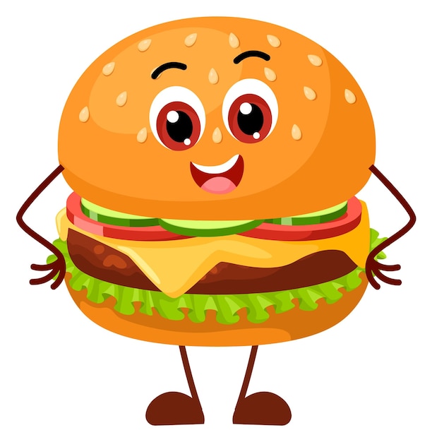 Funny kawaii burger with smiling face Happy cartoon character