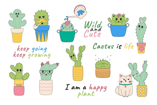 Funny kawaii cactus cartoon cactus