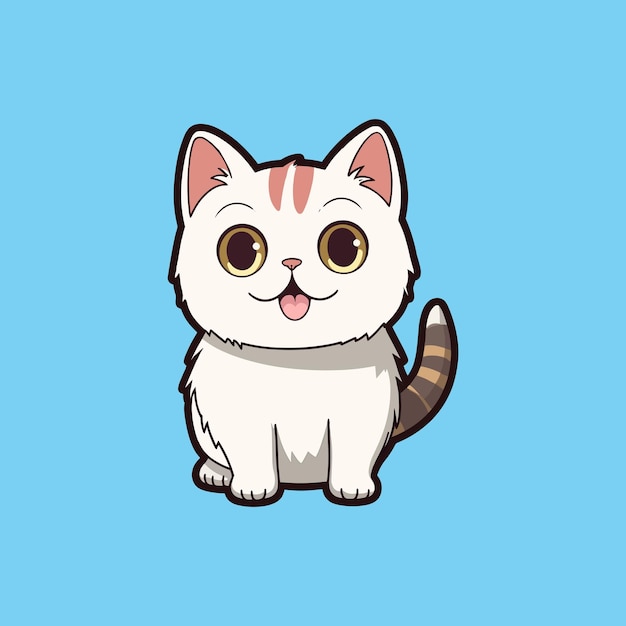 Vector funny kawaii cat in blue background