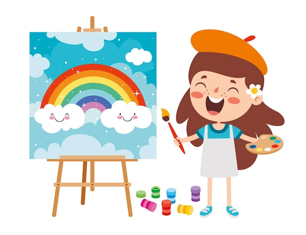 funny kid coloring and painting