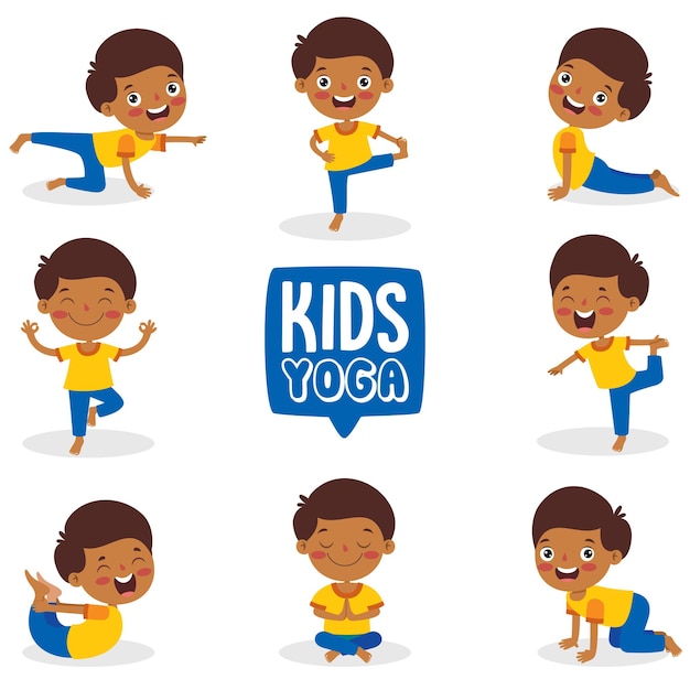 Vector funny kid in yoga pose