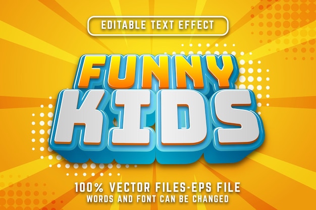 Funny kids 3d text. editable text effect with cartoon style premium vectors