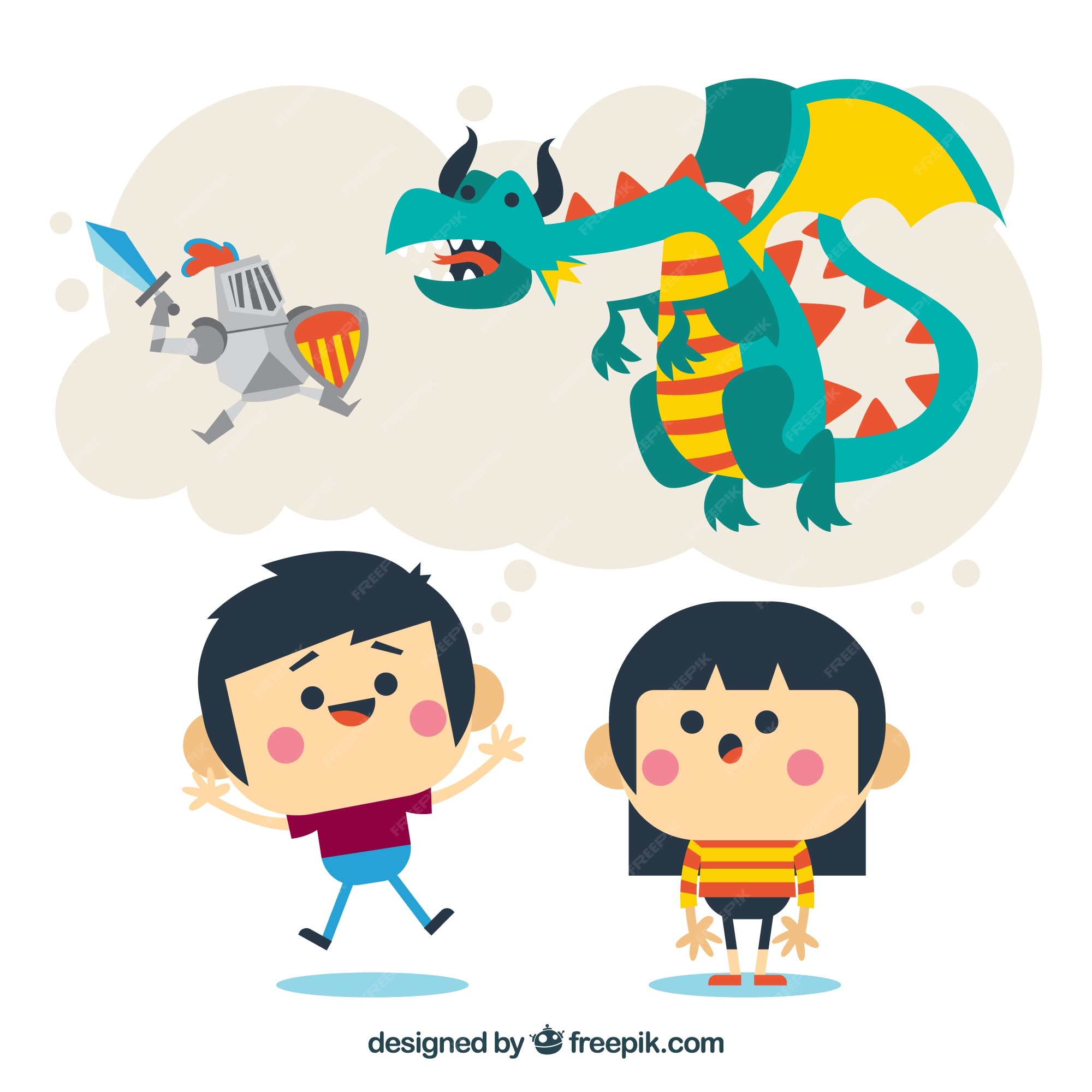 Premium Vector | Funny kids imagine fantastic stories Premium Vector | Funny kids imagine fantastic stories