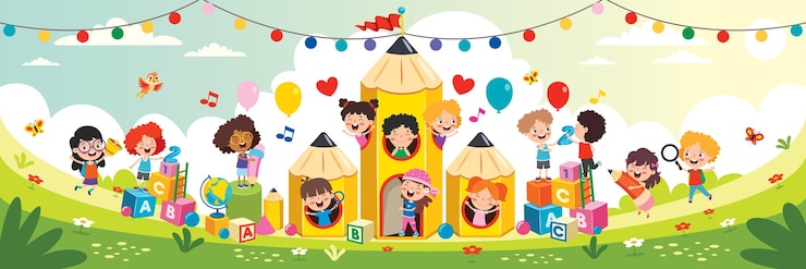 Vector 自然で遊ぶ面白い子供たち