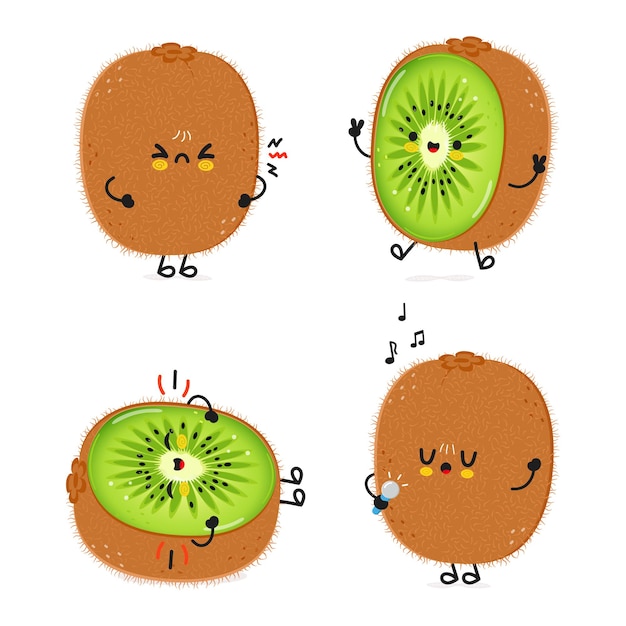 Vector funny kiwi fruit characters bundle set