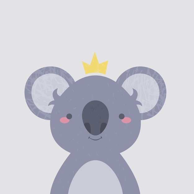 Funny koala face with gold crown