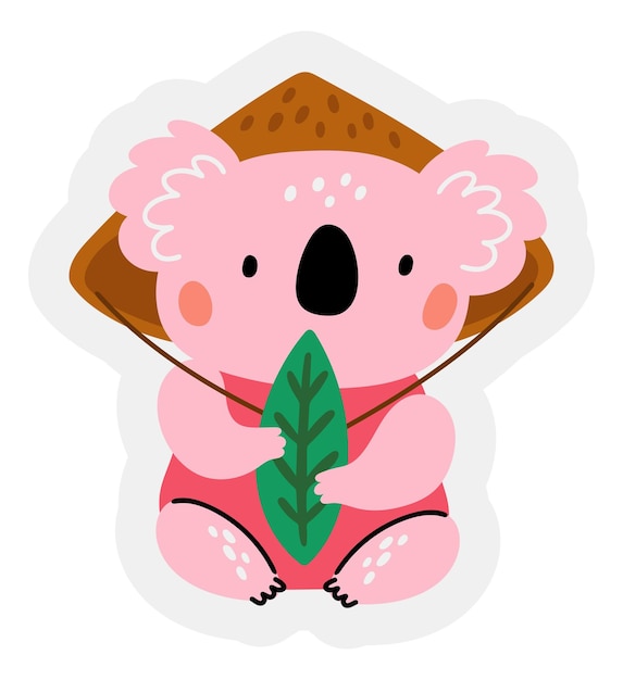 Vector funny koala with eucalyptus leaf cute baby animal