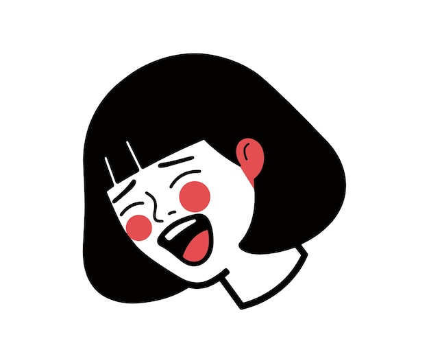 Смешная смеющаяся японская аниме девушка в простом векторном стиле