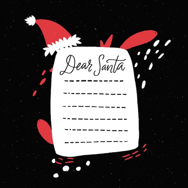 Vector funny letter with dear santa text blank wishlist template christmas gifts checklist