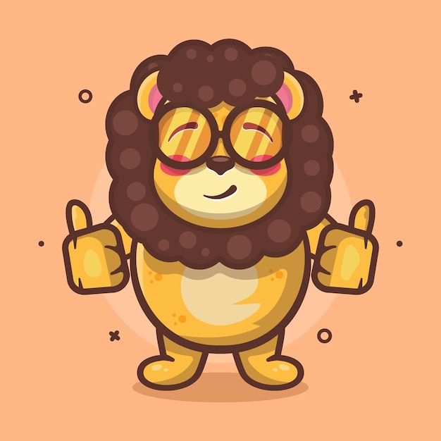 funny lion animal character mascot with thumb up hand gesture isolated cartoon in flat style design