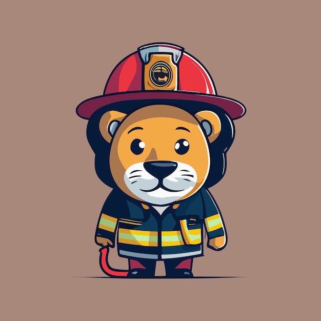 Funny lion firefighter