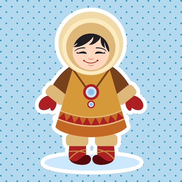 Vector funny little eskimo national ethnic clothing cartoon vector illustration