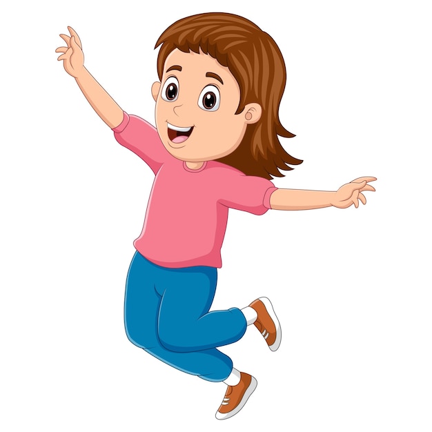 Funny a little girl jumping isolated on white background